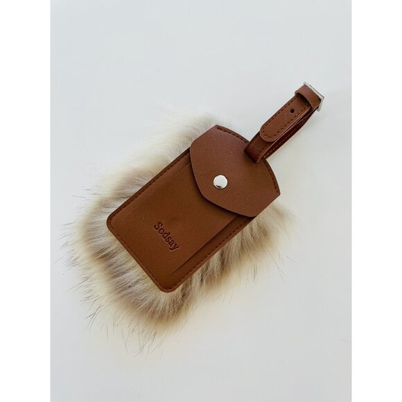 Coyote Fur Luggage Tag Handmade USA Brown Leather Travel ID Label - Picture 4 of 6